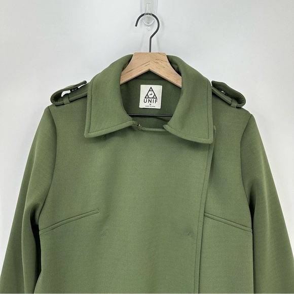 UNIF Neo Green Trench Coat Snap Button Size Medium - Picture 2 of 12